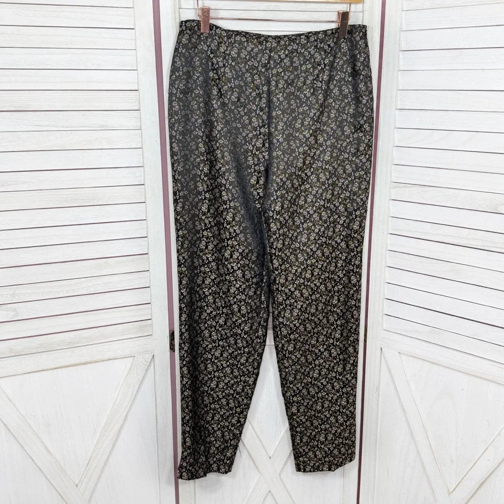 Vintage Allison Taylor Ditsy Floral Satin Brocade Ankle‎ Pants Black Purple 8